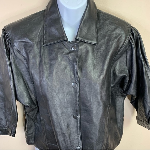 M Anjumun Vintage Leather Jacket Snap Closure Puff Sleeve Biker 90s Medium - Picture 3 of 8